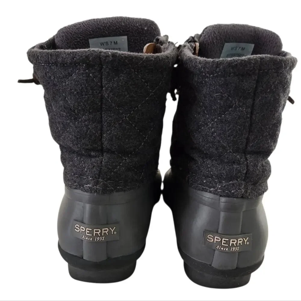 Sperry | Quilted Wool Leather Laces Saltwater Duck Boots Topsider Zipper Gray
